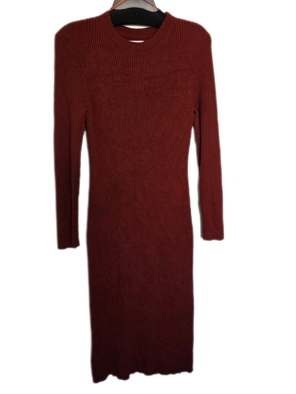 Nine West Long Sleeve Ribbed Knit Dress - Rust Brown